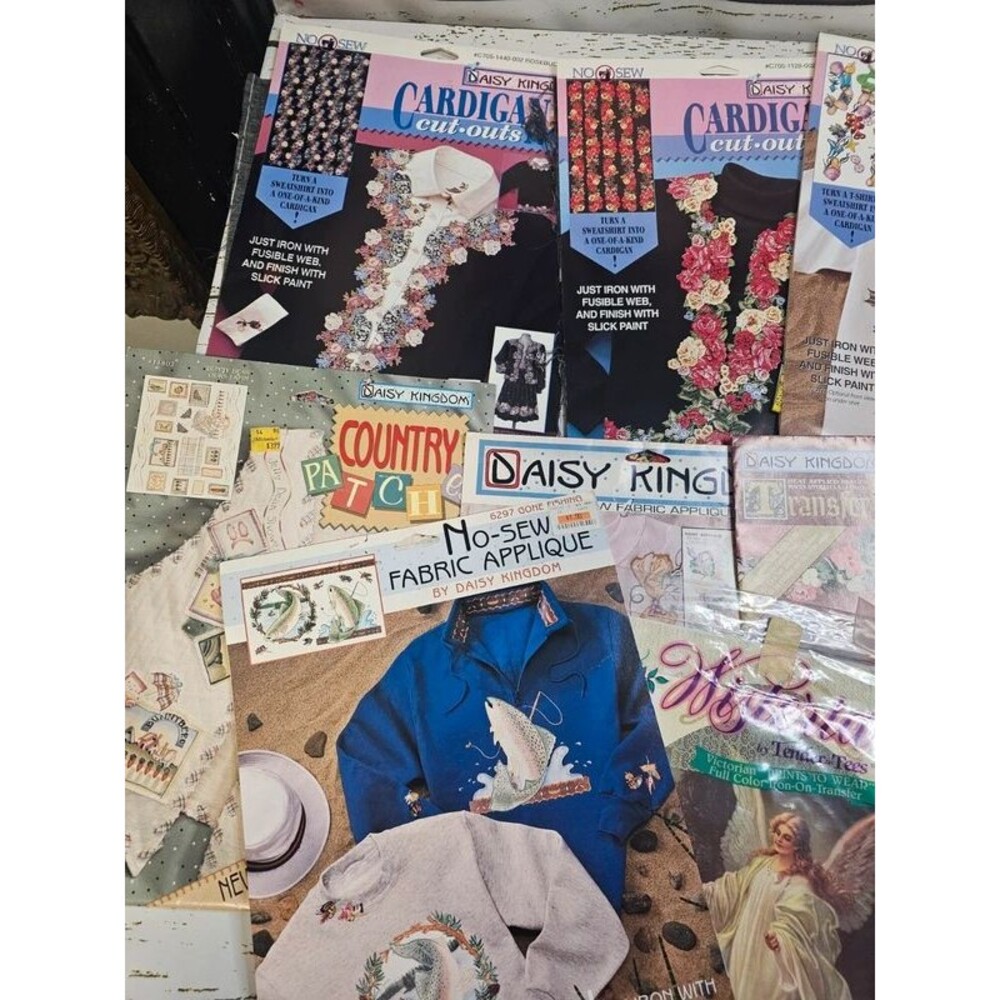 Vintage 90s Daisy Kingdom Fabric Applique Cardigan Cut Outs Craft Lot Transfers